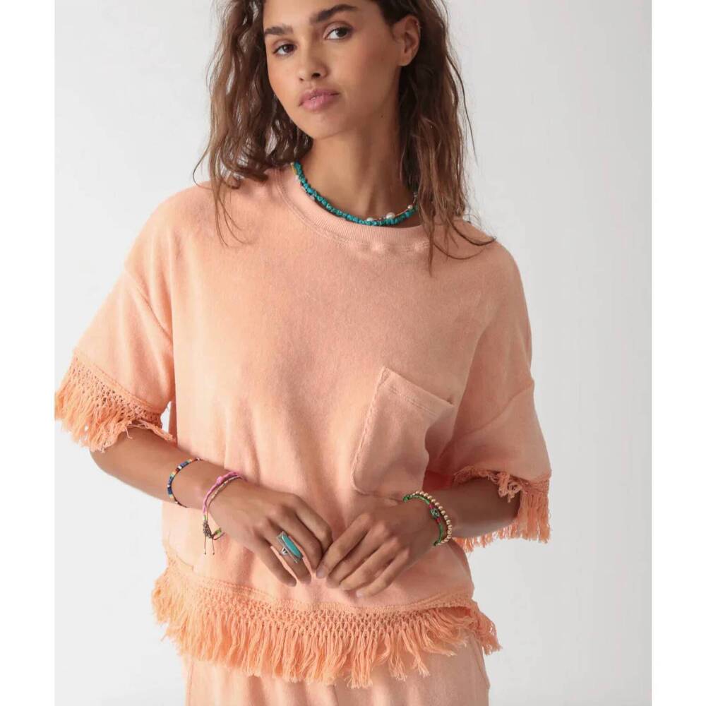 NEW ELECTRIC & ROSE ibiza fringe top in apricot